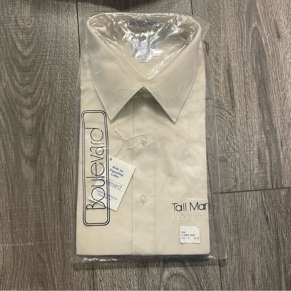 Men’s Ecru Dress Shirt Tall Man by Block 17-37 Tall Vintage New in pkg